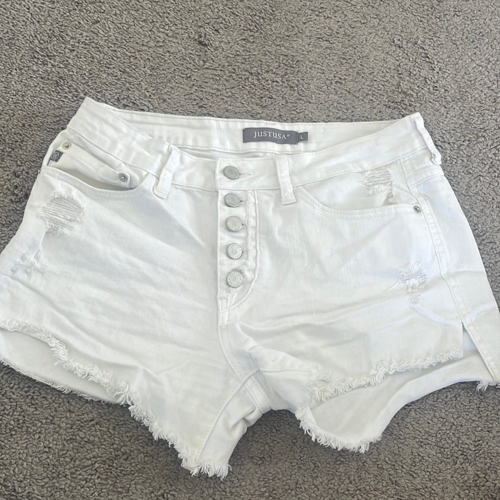 White jean short shorts